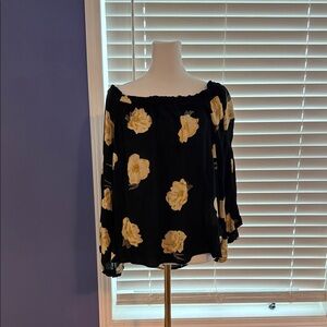 Maurices Black Top with Yellow Floral Accents